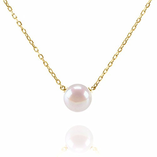 PAVOI Womens Handpicked AAA+ Freshwater Cultured Single Pearl- Yellow-Gold-Plated-Silver Necklace with Pendant | Amazon (US)