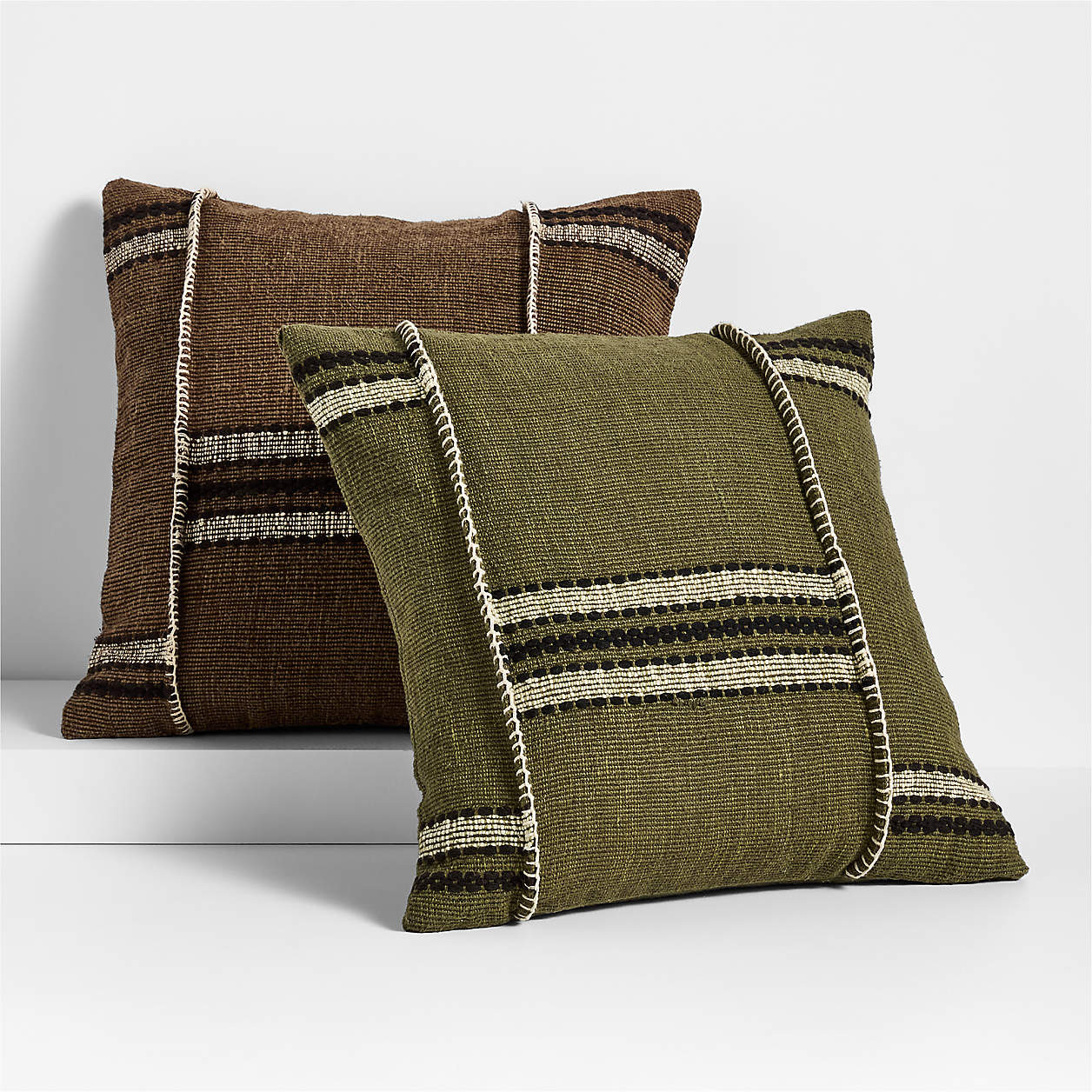 Helena Blanket Stitch 20"x20" Deep Brown Throw Pillow Cover + Reviews | Crate & Barrel | Crate & Barrel