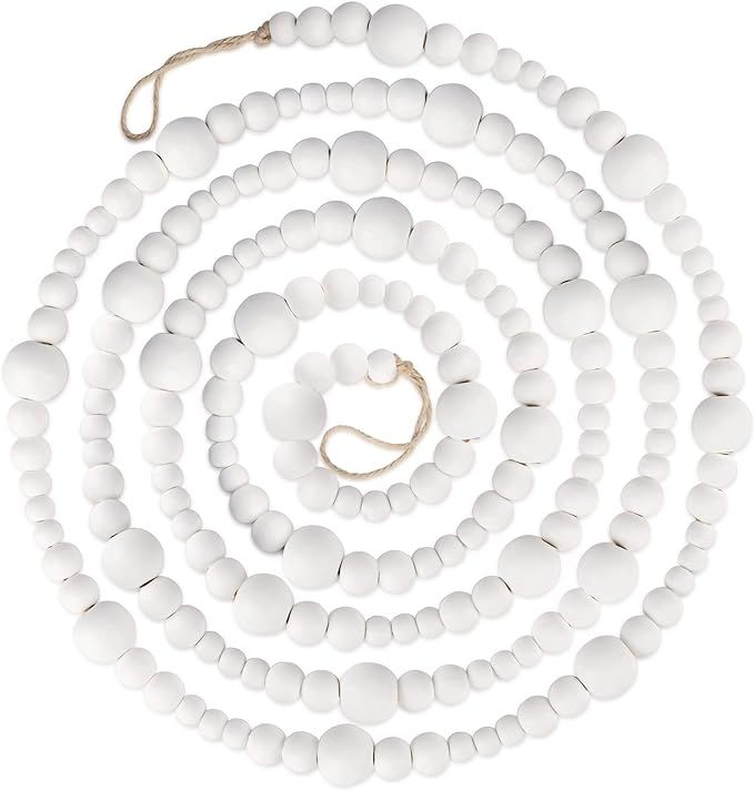 9 Foot White Wood Bead Ball Christmas Garland | Wooden Christmas Tree Garland Perfect for Rustic ... | Amazon (US)