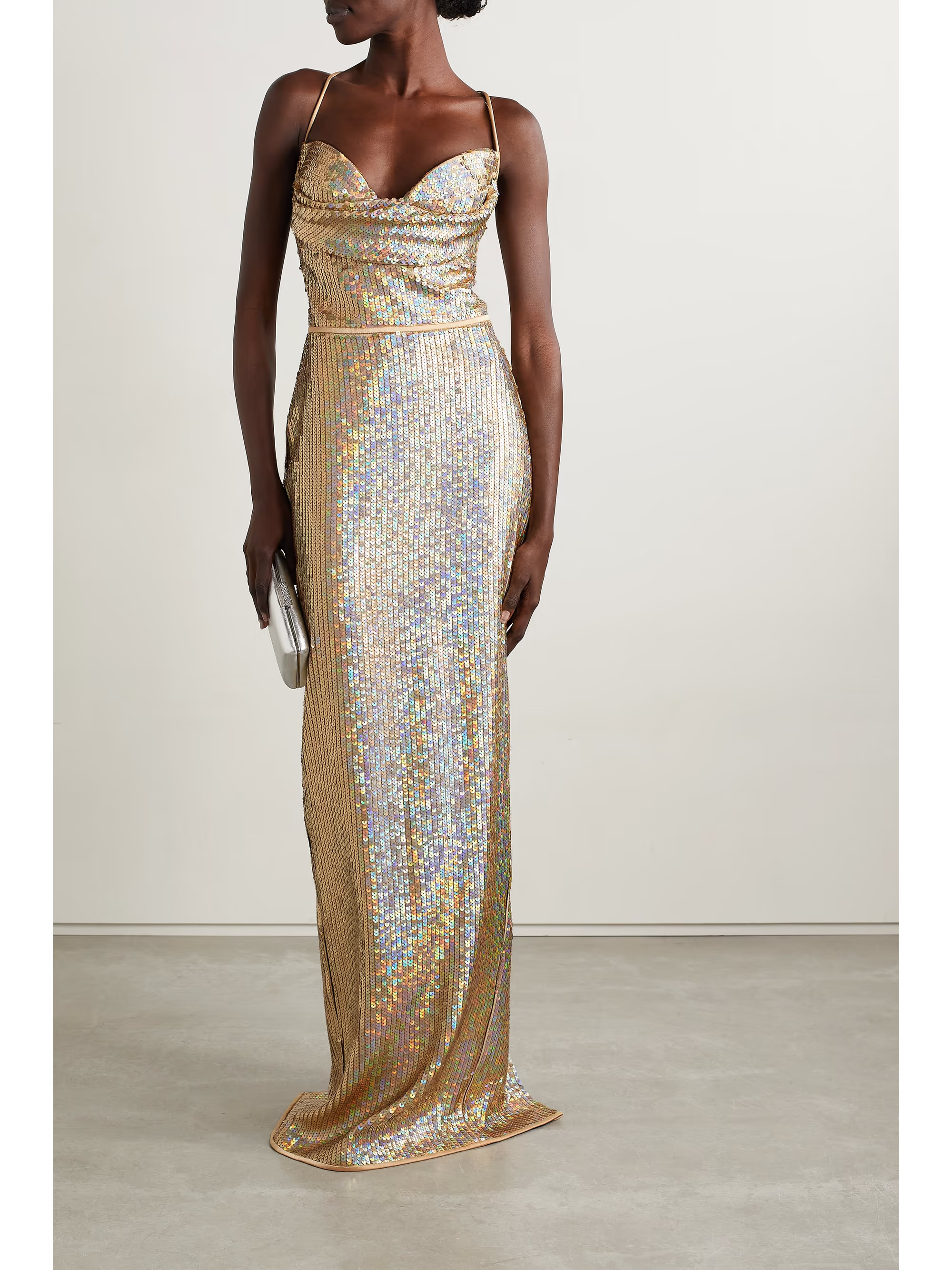 Open-back draped sequined satin gown | NET-A-PORTER (US)