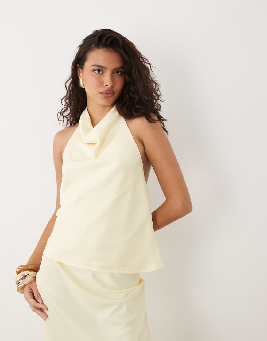 YAS satin halter neck top co-ord in pastel yellow | ASOS (Global)