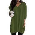 Womens Tunic Tops for Leggings with Pockets Vneck 3/4 Length Sleeve Shirt Casual Long T-Shirts S-... | Amazon (US)