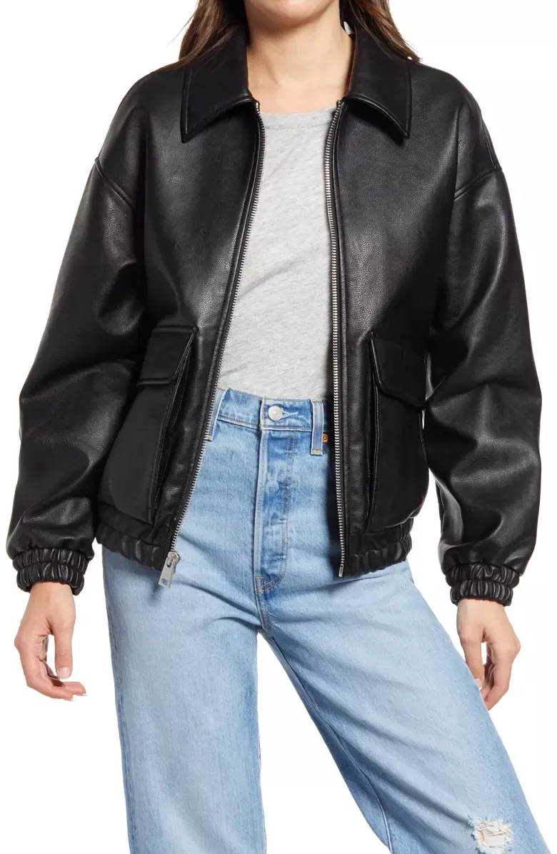 Levi's Women's Faux Leather Lightweight Dad Bomber Jacket