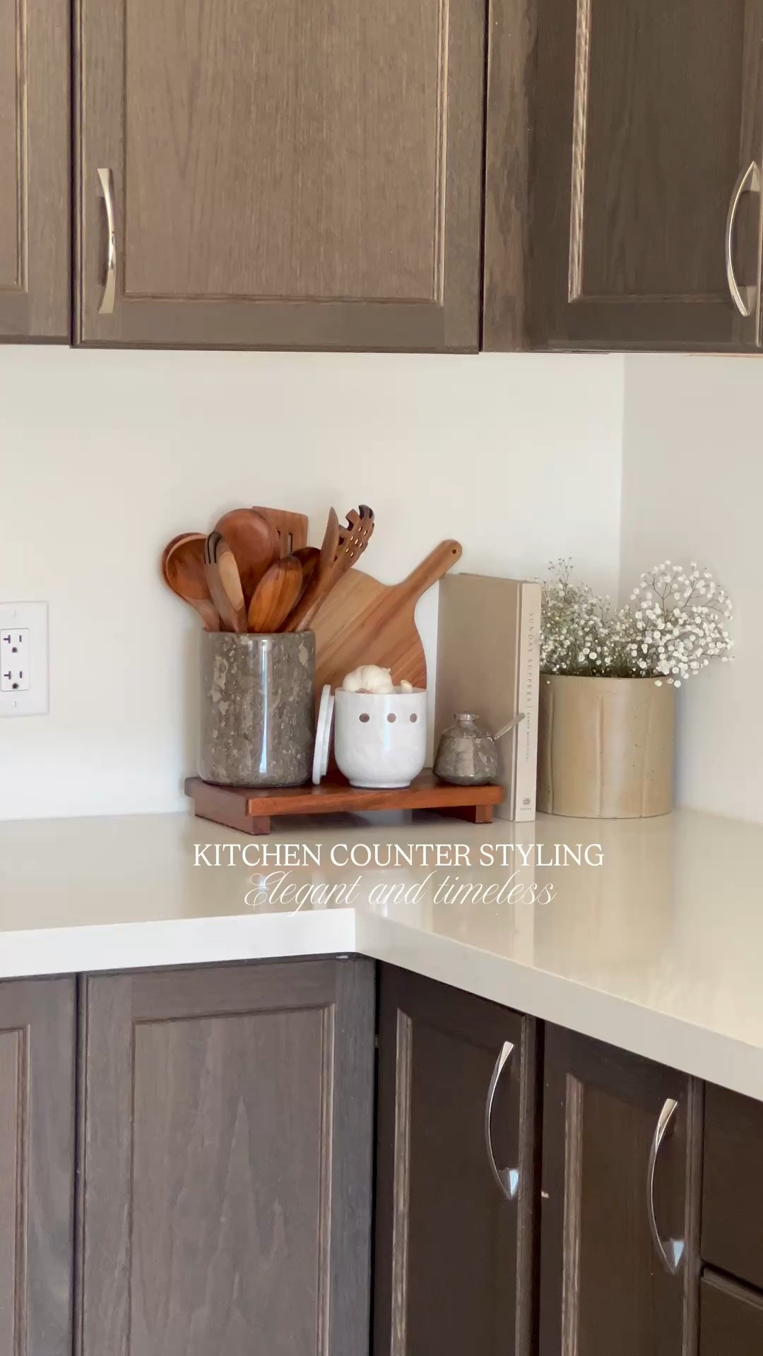 ✨ follow and comment STYLE for links 😍 I love keeping my counters minimal and styling them with functional pieces I use everyday.

I leaned into warm, earthy tones that softens the space, added a gorgeous marble utensil holder that’s both spacious and beautiful, aesthetic garlic keeper and a timeless marble salt cellar that brings a touch of effortless elegance to the kitchen. I finished the look with baby’s breath, love how it adds texture and a bit of natural beauty to the kitchen. 

#counterstyling #kitcheninspo #kitchenstyling #timelessfinds

#LTKhome #LTKstyletip