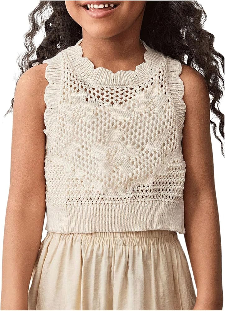 MakeMeChic Girl's Summer Crochet Tops Sweater Vest Sleeveless Cute Crop Tops Knitwear | Amazon (US)