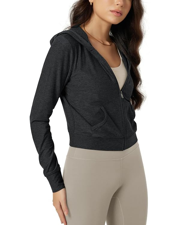 ODODOS Women's Full-Zip Cropped Hoodie - odSTRATUM Tech Ultra Soft UPF 50+ Hooded Jacket with Poc... | Amazon (US)