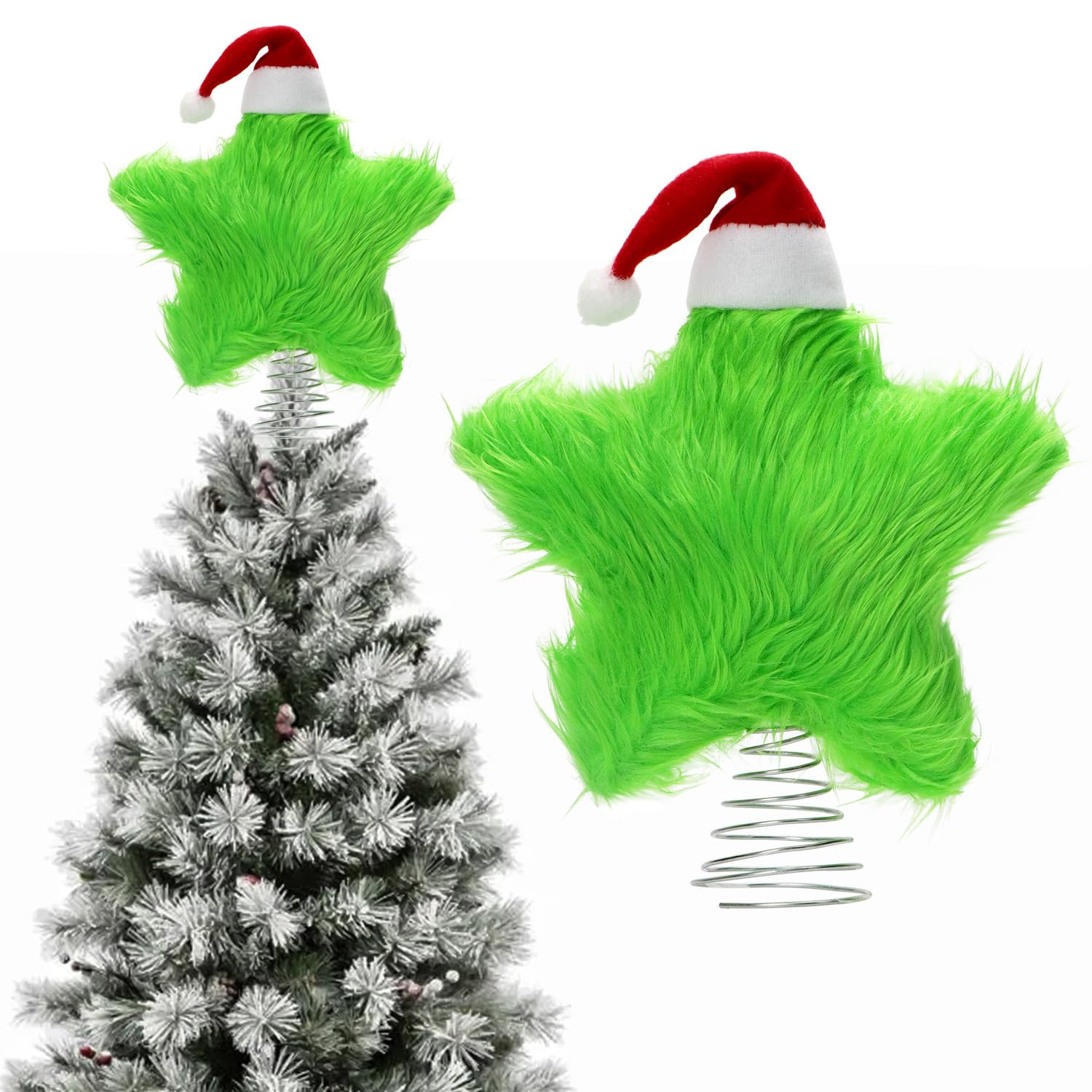 Plush Star Tree Topper with Santa Hat Furry Star Treetop Christmas Tree Toppers Ornaments Xmas Ho... | Amazon (CA)
