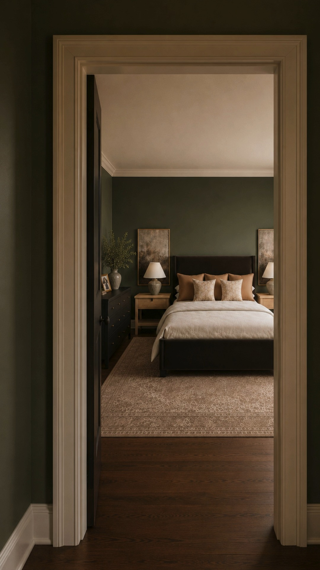 Bedroom View Through Doorway | Moody Bedroom Inspiration | Traditional Home Decor

Create a designer-inspired bedroom with dark painted walls, warm wood furniture, soft neutral bedding, classic lighting, and vintage-inspired accents. Shop the bedroom furniture, decor, artwork, lamps, and accessories featured throughout this space. 

 #LTKHome