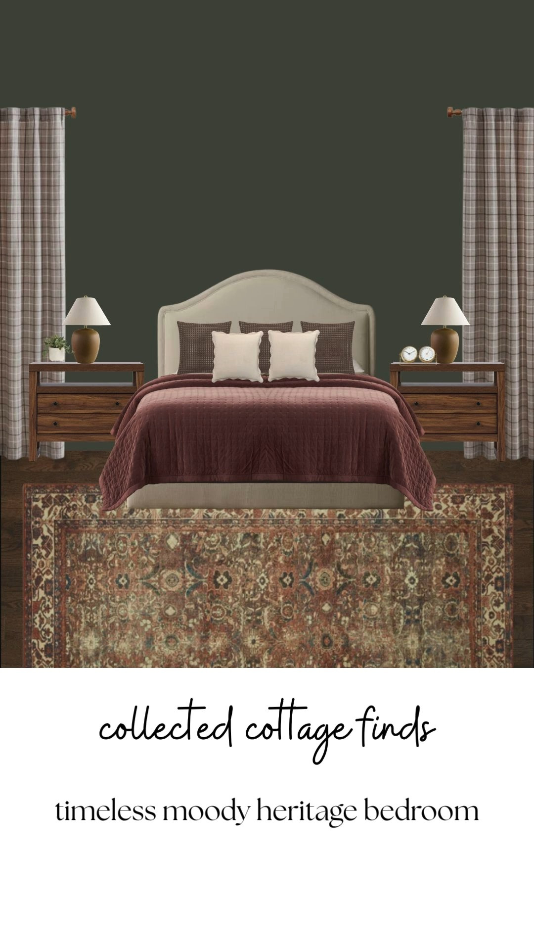 A moody heritage bedroom layered with deep olive walls, warm walnut furniture, rich plum bedding, and vintage inspired rugs for a cozy collected feel. This timeless bedroom blends English cottage charm with traditional interiors using layered textures, warm earthy tones, and elegant classic styling.

Perfect for:
• moody heritage bedroom
• collected cottage interiors
• olive green bedroom walls
• plum bedding inspiration
• cozy traditional bedroom
• warm walnut furniture
• vintage inspired rug
• English cottage decor
• dark cozy bedroom ideas
• layered traditional interiors
• romantic moody bedroom
• timeless bedroom styling
• heritage inspired home decor
• warm luxury interiors
• collected home inspiration
• moody cottage bedroom
• elegant cozy decor
• classic traditional bedroom
• vintage style interiors
• designer bedroom inspiration 

 #LTKHome