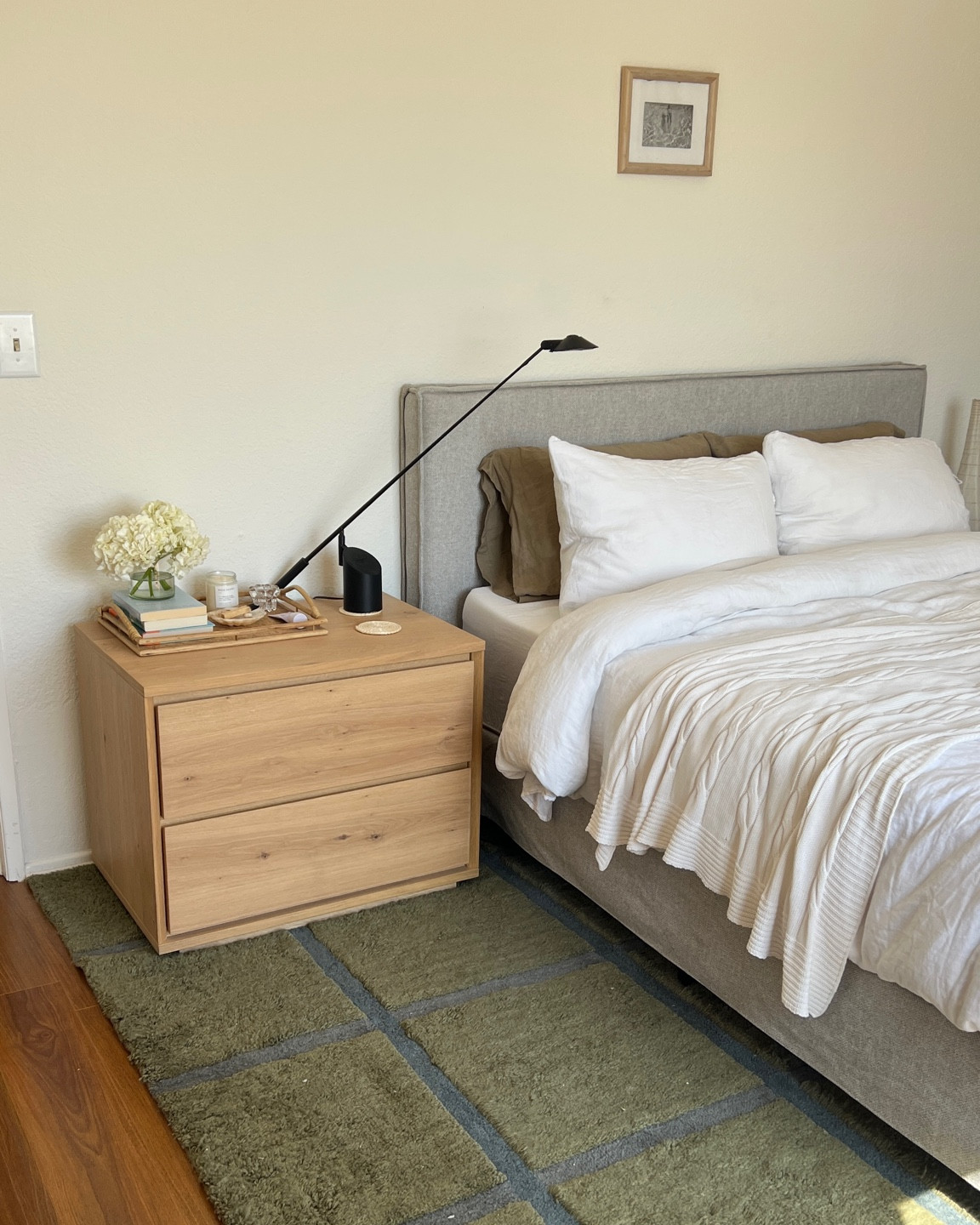 Bedroom details are linked! Lamp was a hand me down from my dad, but linking similar options. My bedframe was from Oliver Space but they no longer sell it. Linking similar options. My duvet cover was made by The Beach People and I bought it over 5 years ago and it’s no longer sold, I’ve linked similar options. I’ve had the throw blanket since middle school so I don’t have a link for it. Everything I have a link for is linked!