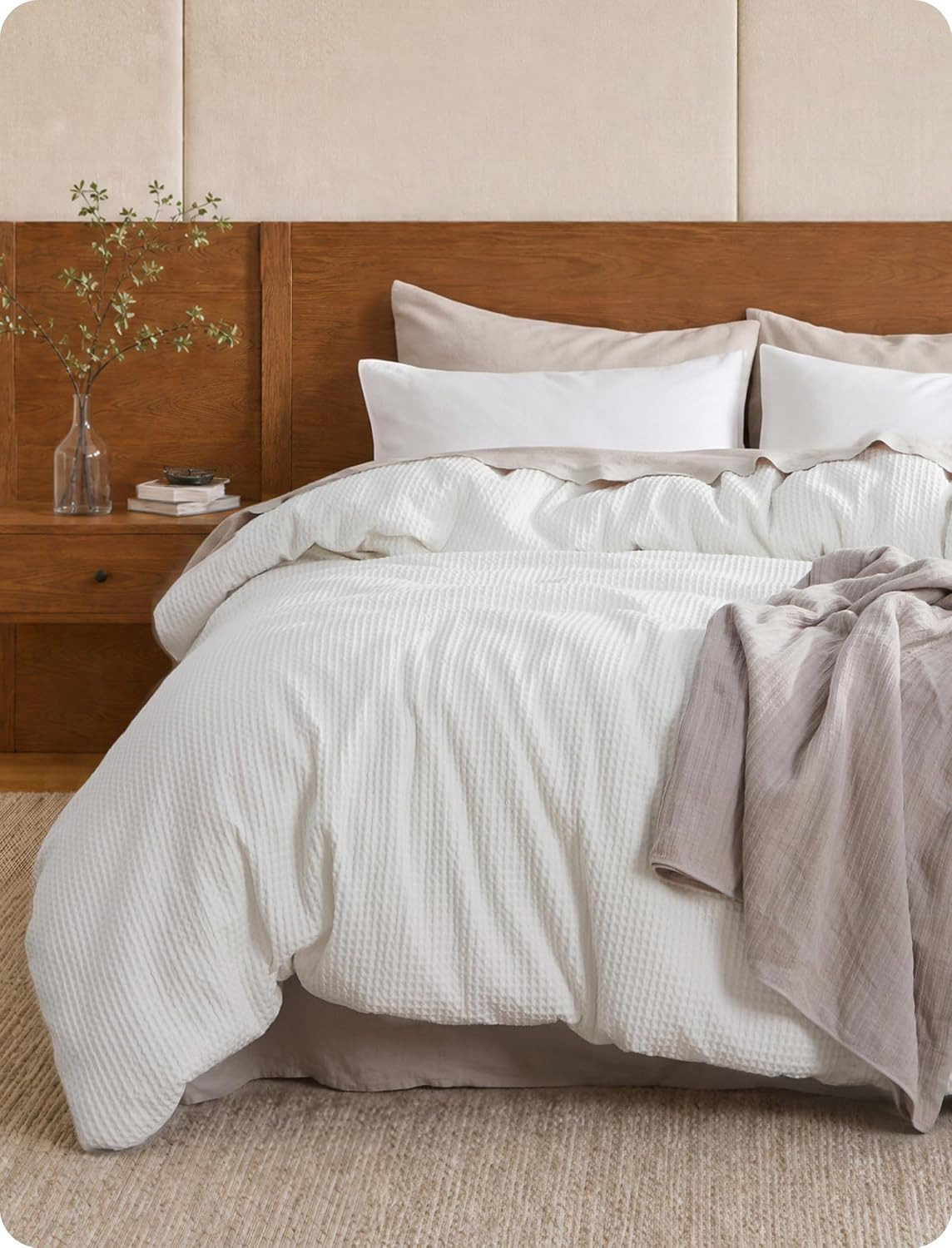 Bedsure PureWoven Cotton Waffle Weave Duvet Cover, White, Duvet Cover Only | Amazon (US)