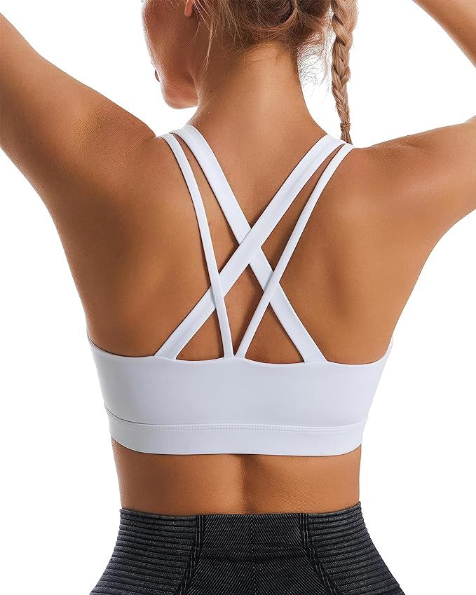 RUNNING GIRL Strappy Sports Bra for Women Sexy Crisscross Back Light Support Yoga Bra with Remova... | Amazon (US)