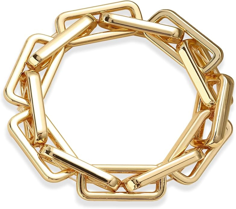 Chunky Gold Bracelet for Women Non Tarnish, Trendy Stretch Cuban Link Chain Plated Gold Bangle Br... | Amazon (US)