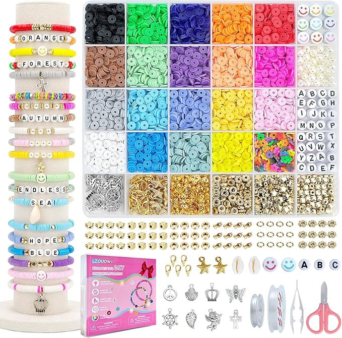 LZOUOWO 5300 Clay Beads Bracelet Making Aesthetic Kit, Polymer Heishi Preppy Letter Beads for Fri... | Amazon (US)