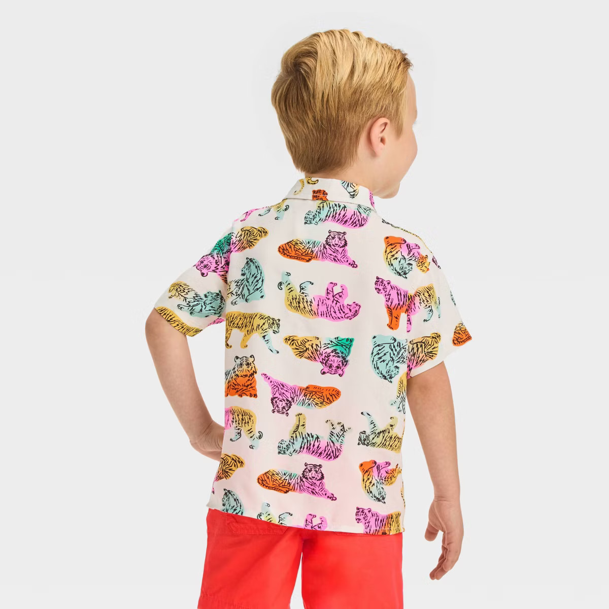 Toddler Boys' Rainbow Tiger Challis Shirt - Cat & Jack™ Off-White | Target