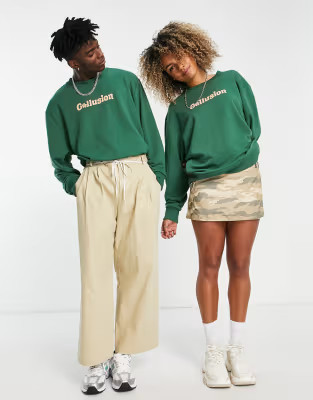 COLLUSION Unisex oversized sweatshirt with logo in dark green | ASOS (Global)