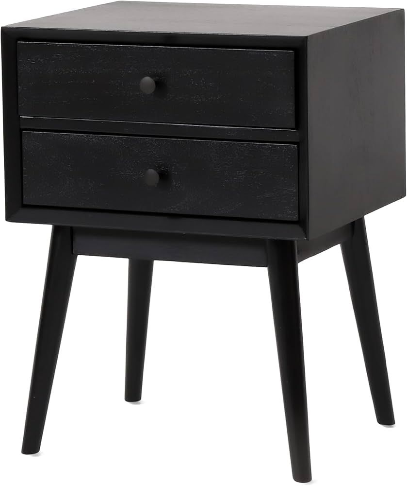 Merax Mid-Century Acacia Wood Nightstand with 2 Drawer, End Table, Bedroom Storage, Black | Amazon (US)