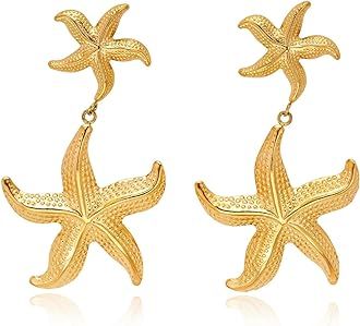 VRNGI Gold Starfish Earrings Silver Seashell Earrings Dangle Gold Starfish Necklace Beach Jewelry... | Amazon (US)