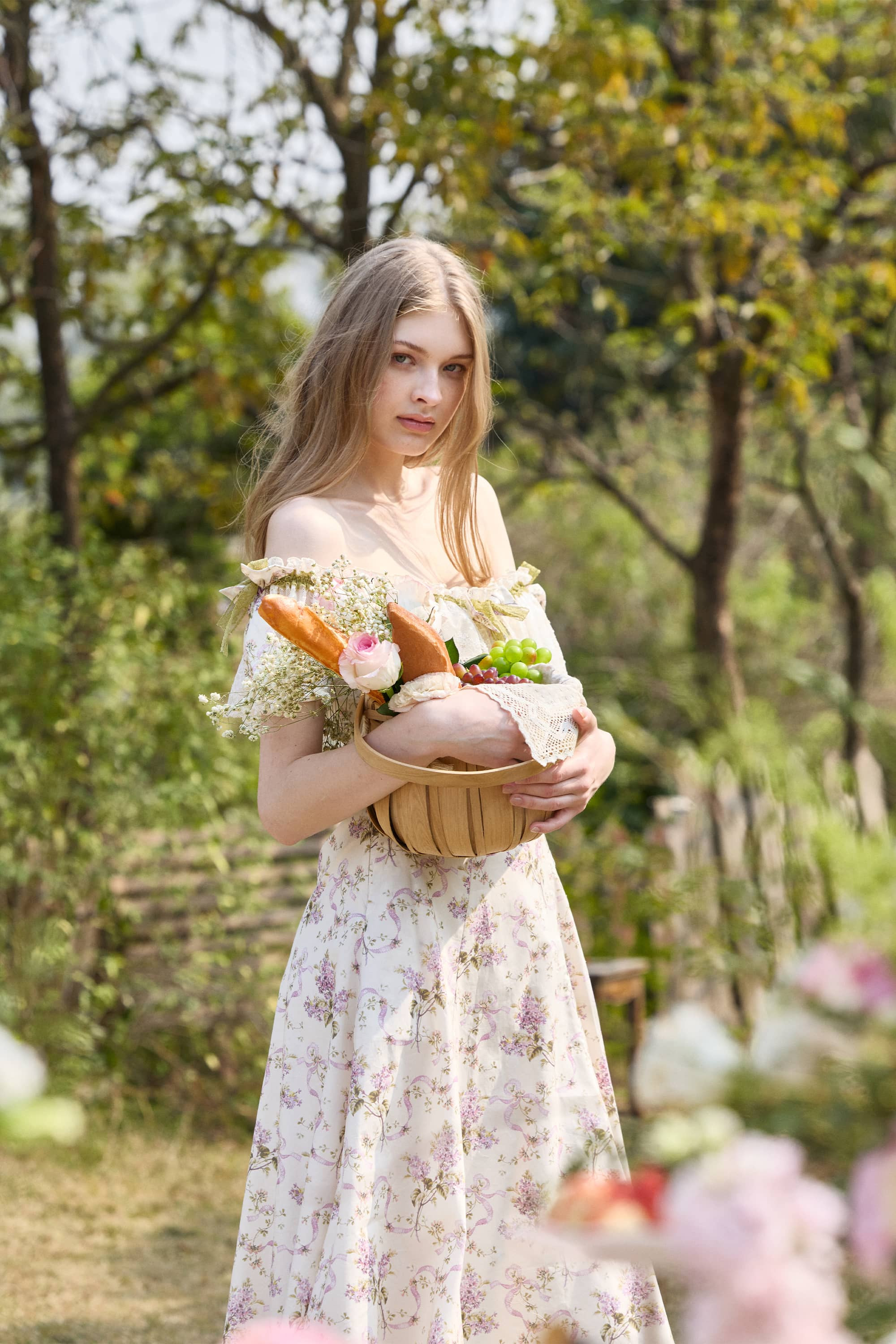 Lunella Floral Cotton Midi Dress in Soft Lavender | American Heiress
