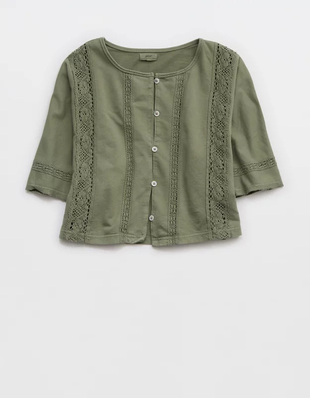 Aerie Short Sleeve Crochet Cardigan | Aerie