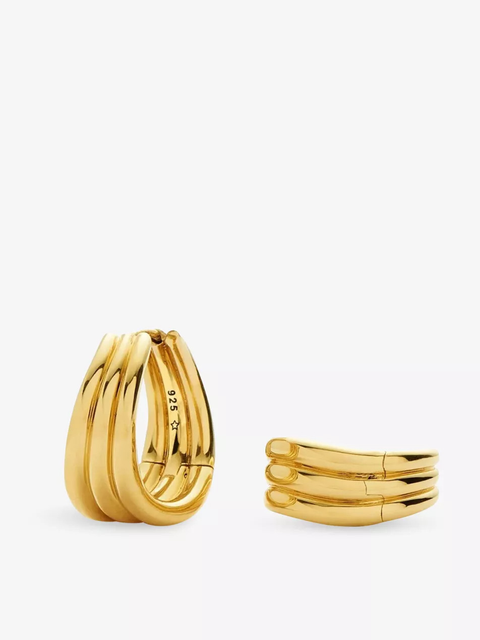 Savi Triple Ridge 18ct Yellow Gold Plated Brass Hoop Earrings | Selfridges