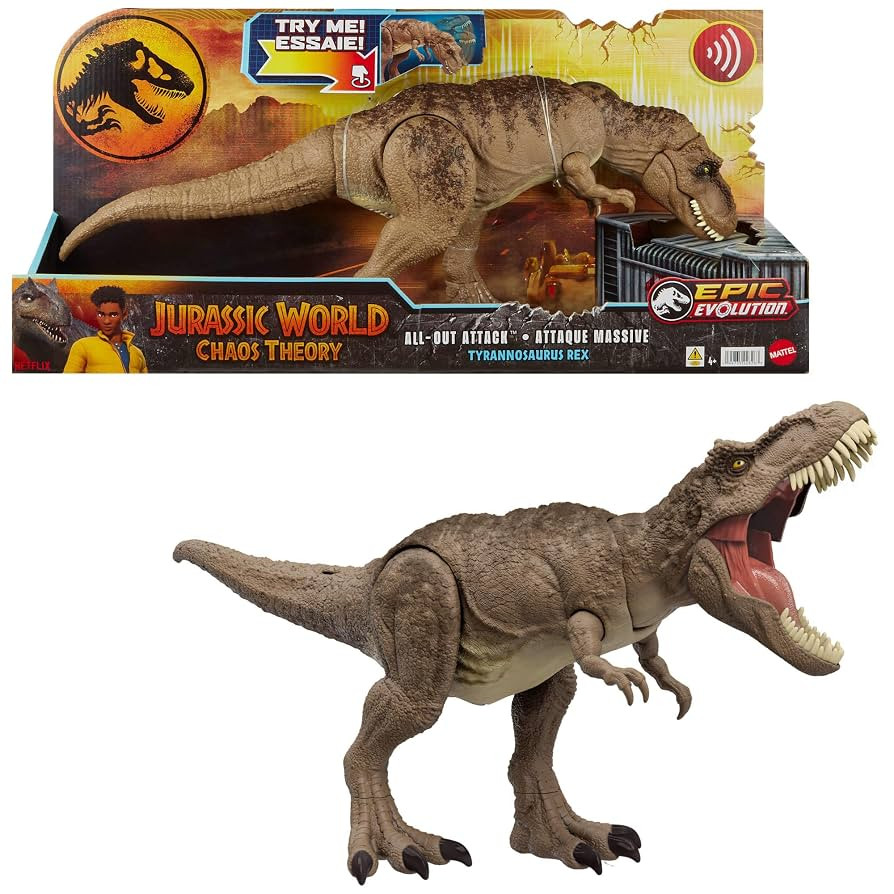 Mattel Jurassic World T. rex Dinosaur Toy with Sound & Movement, All-Out Attack Tyrannosaurus Rex... | Amazon (US)