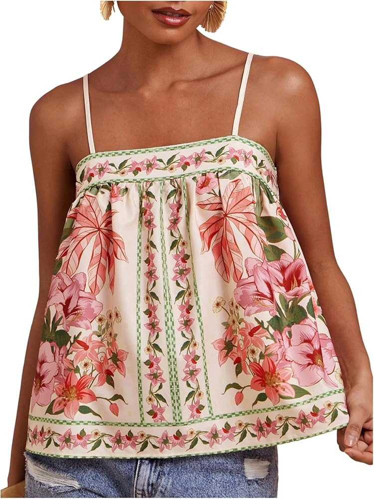 SOLY HUX Women's Boho Floral Cami Top Spaghetti Strap Sleeveless Vacation Summer Camisole | Amazon (US)