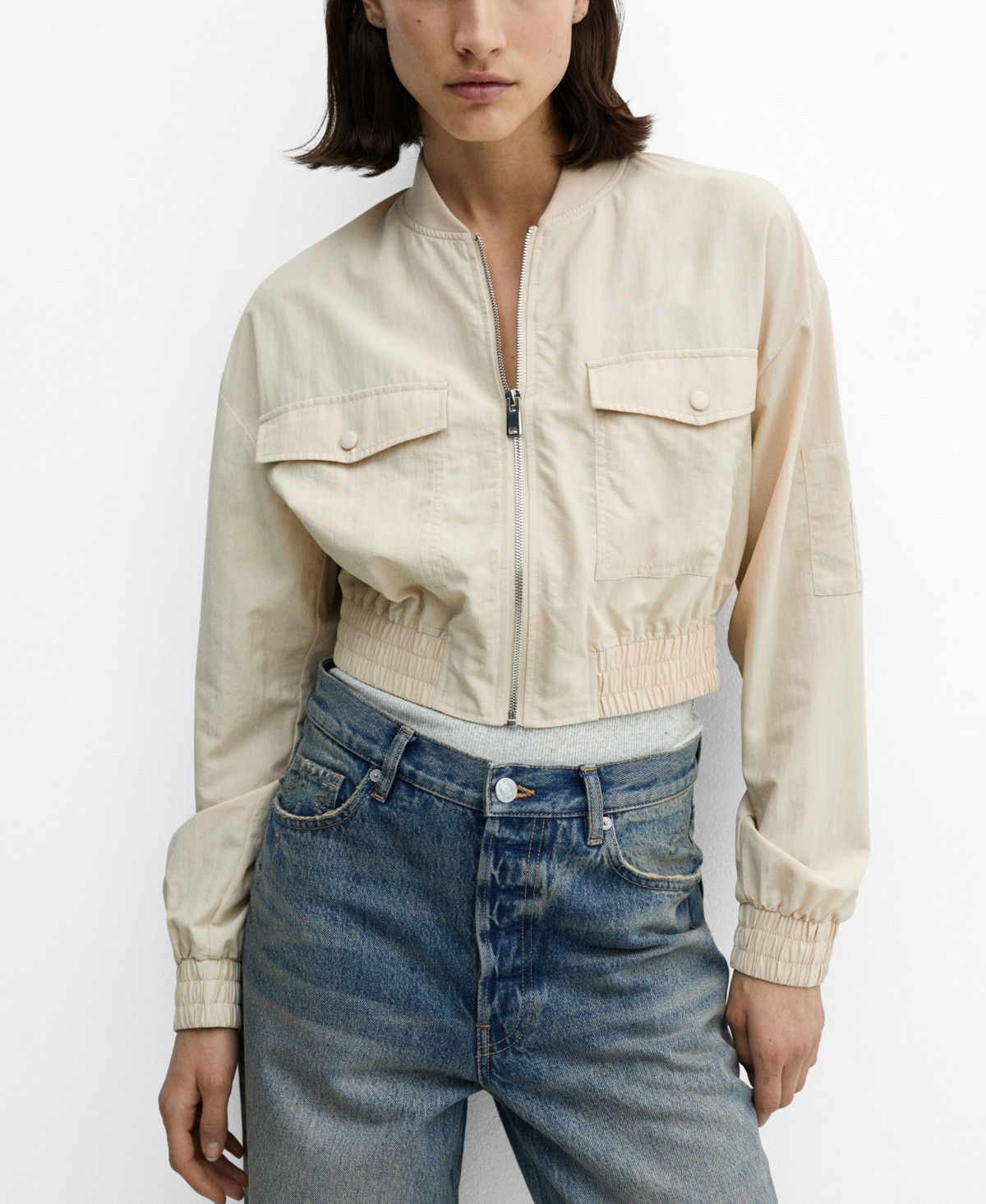 Mango Women's Cargo Pocket Detail Bomber Jacket - Ecru | Macy's