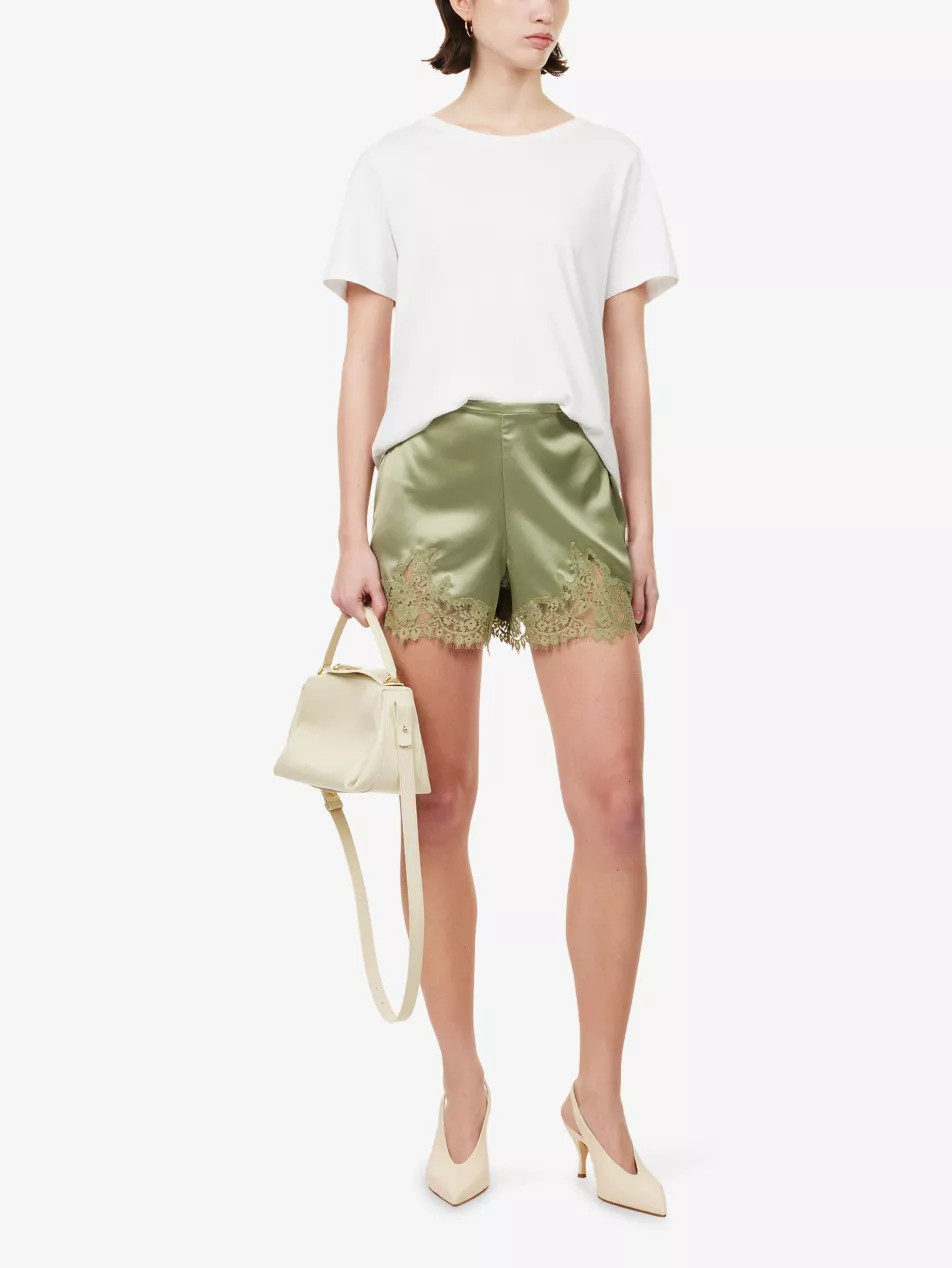 Fern Floral-Lace Satin Shorts | Selfridges