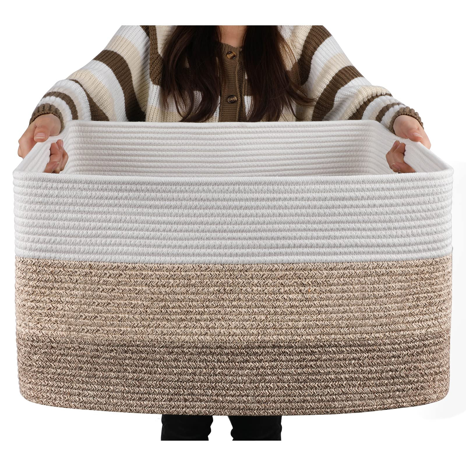 "OIAHOMY Large Blanket Storage Basket, Rectangle Woven Baskets, Nursery Blanket Basket Living Roo... | Amazon (US)