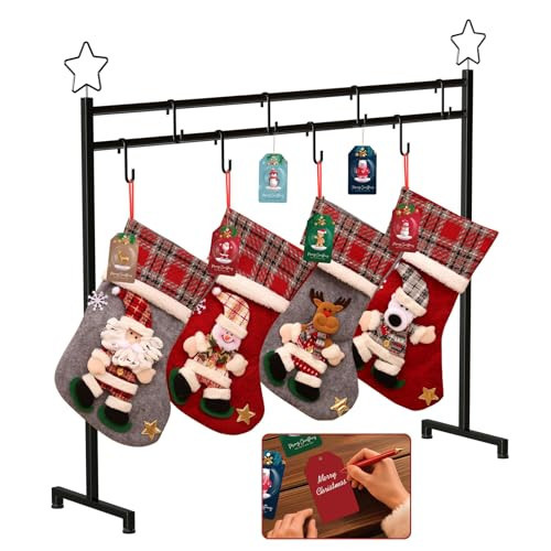 3.5Ft Christmas Stocking Holder, Freestanding Stocking Holder Stand- Included 4 Xmas Socks, 8 Hooks & 6 Holiday Cards, 25 LBS Max Load Capacity Metal Holiday Decor Hanger Display for Home, Living Room | Amazon (US)