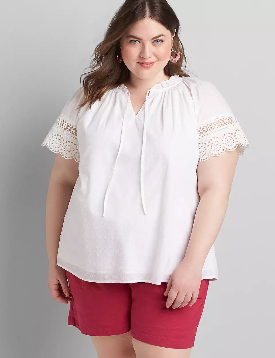 Ruffle-Neck Embroidered Peasant Top | Lane Bryant (US)