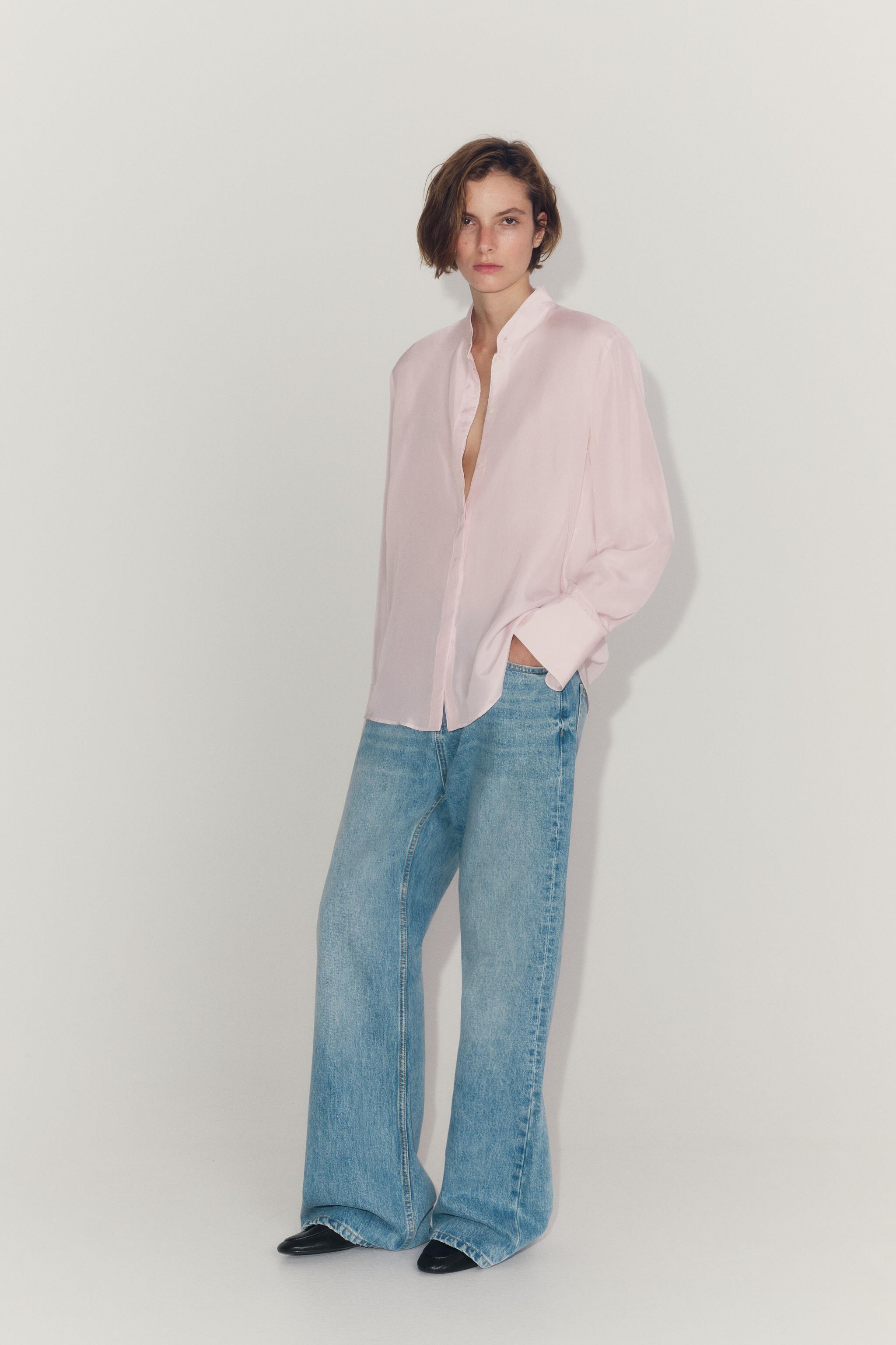 CONTRASTING SILK ZW COLLECTION SHIRT | Zara US