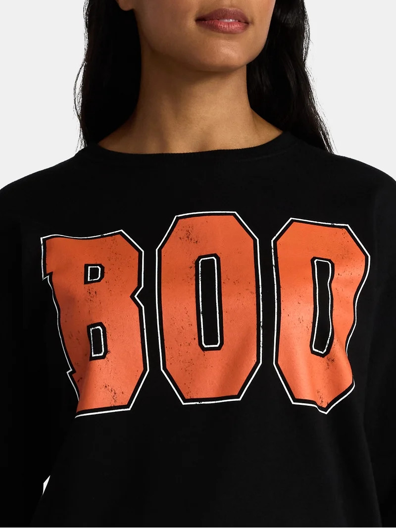 Women's Halloween Boo Graphic Fleece Sweatshirt from Way to Celebrate, Sizes S-XXXL | Walmart (US)