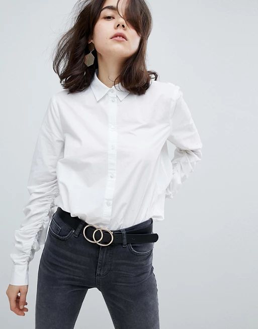 Pieces Ruched Sleeve Shirt With Buttoned Front | ASOS US
