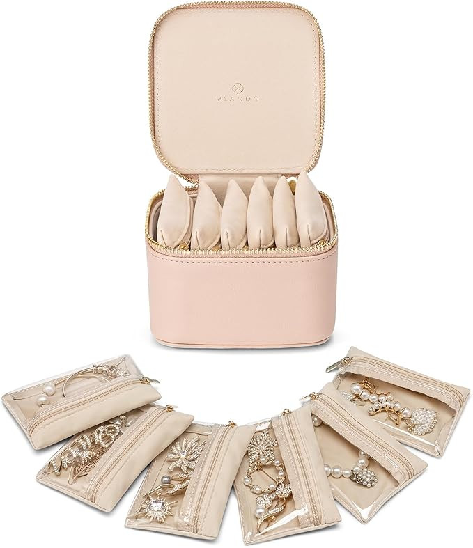 Vlando Travel Jewelry Organizer,Jewelry Travel Case with 6 Velvet Zipper Jewelry Bags Gift Ideas ... | Amazon (US)