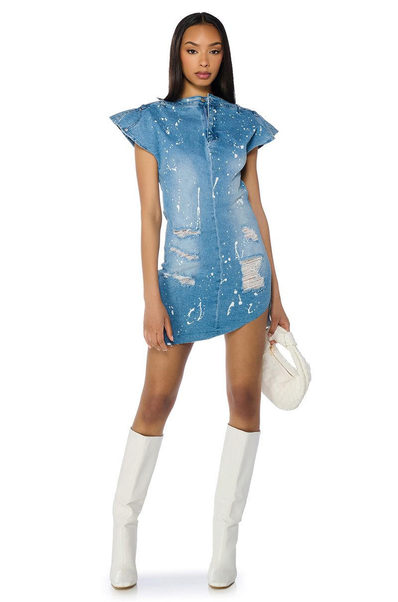 POLLOCK SPLATTER PAINT DENIM MINI DRESS | AKIRA