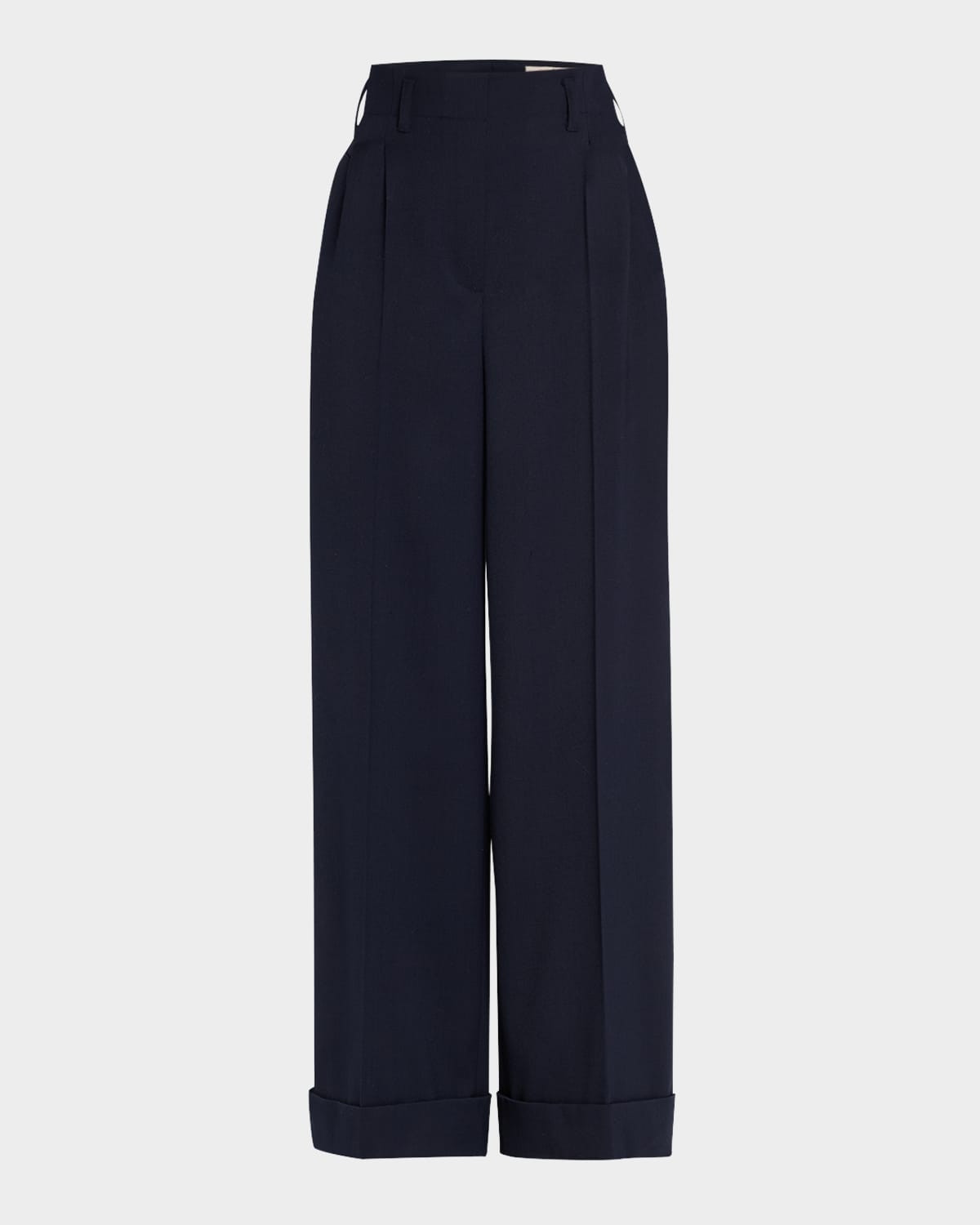 Wool-Blend Wide-Leg Cuffed Pants | Neiman Marcus