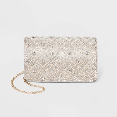 Estee & Lilly Diamond Texture Flap Clutch - Gold | Target