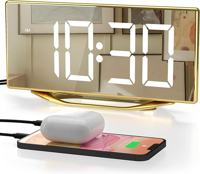 Alarm Clock for Bedroom, Modern Digital Clock for Living Room, 8.7" LED Mirror Alarm Clock with 2... | Amazon (US)