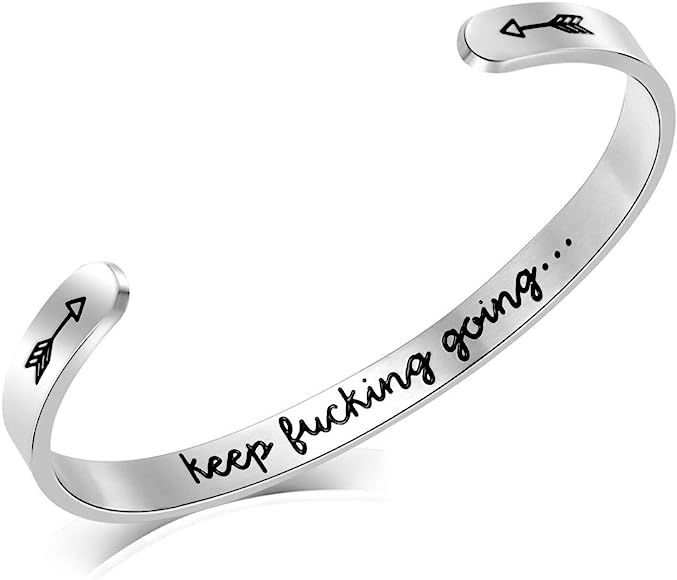 Keep Going Cuff Bracelet Inspirational Mantra Quote Bracelet for Women Stainless Steel Graduation... | Amazon (US)