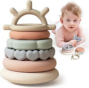 Moonkie Stacks of Circles Soft Teething Toy Educational Learning Stacking Ring Toys for Babies, 7... | Amazon (UK)
