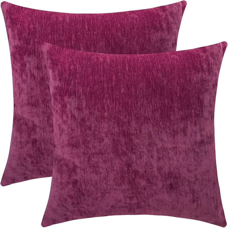 Fuchsia Pink Soft Throw Pillow Covers Decorative Chenille Square Couch Cushion Cases for Livingro... | Amazon (US)