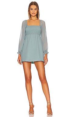 MORE TO COME Judith Smocked Mini Dress in Slate Blue from Revolve.com | Revolve Clothing (Global)