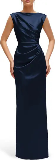 Pleated Cap Sleeve Charmeuse Gown | Nordstrom