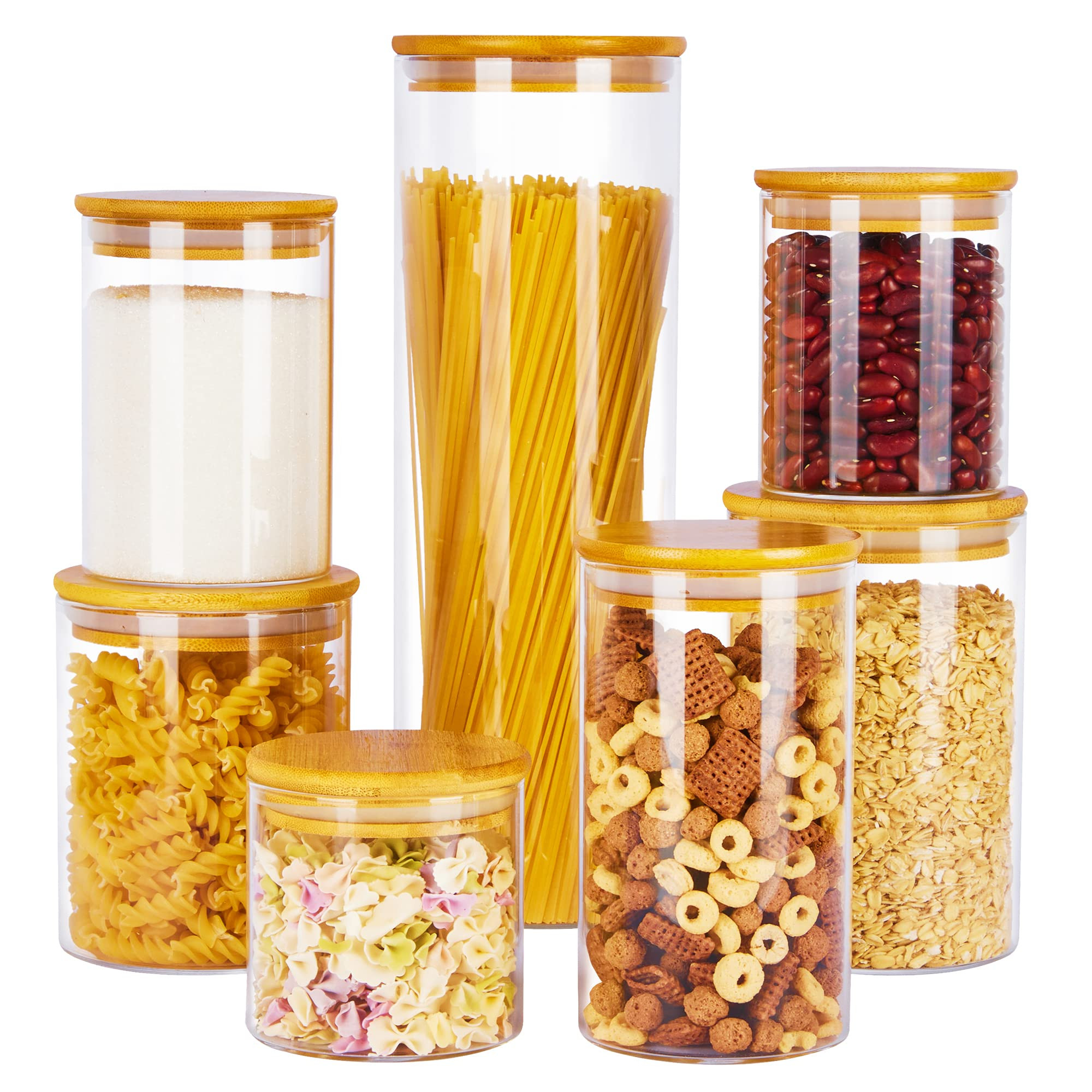 Vtopmart Glass Food Storage Jars, 7 Pack Food Containers with Airtight Bamboo Wooden Lids for Pasta, | Amazon (US)