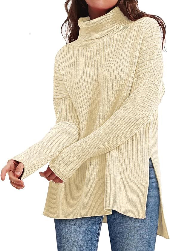LILLUSORY Women's Oversized Turtleneck Sweater 2023 Fall Trendy Long Knit Pullover Tunic Sweater | Amazon (US)