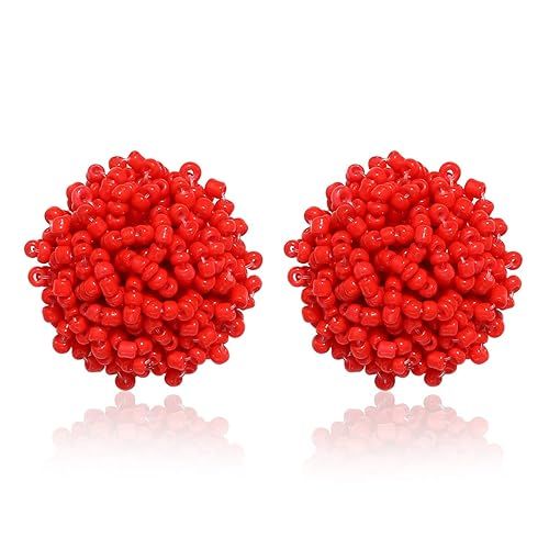 ZITULRY Beaded Stud Earrings Bohemian Statement Cluster Rainbow Seed Beads Big Round Piercing Pos... | Amazon (US)