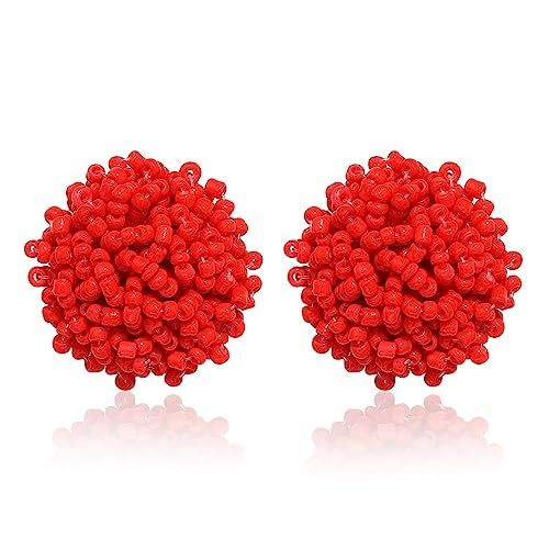ZITULRY Beaded Stud Earrings Bohemian Statement Cluster Rainbow Seed Beads Big Round Piercing Pos... | Amazon (US)