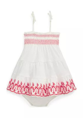 Ralph Lauren Childrenswear Baby Girls Eyelet Cotton Jersey Dress & Bloomer | Belk
